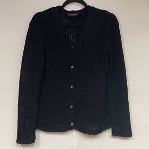 Harold's Cardigan Sweater Women's Large Black Open Knit Button-Up Acrylic Nylon